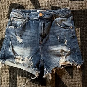 Risen Distressed Denim High Rise Women's Shorts